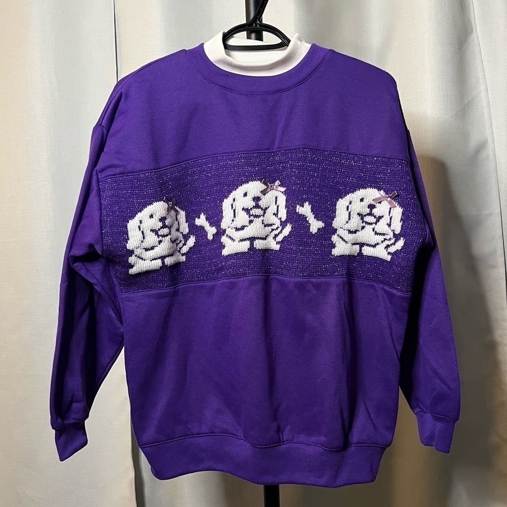 Vintage Purple and White Metallic Labrador Dog Sweater Medium - Picture 2 of 7